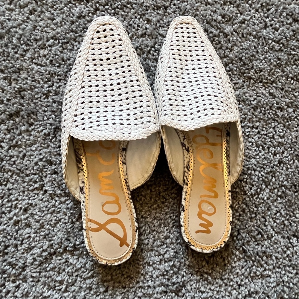 Sam Edelman Cream Woven Pointed-Toe Mules